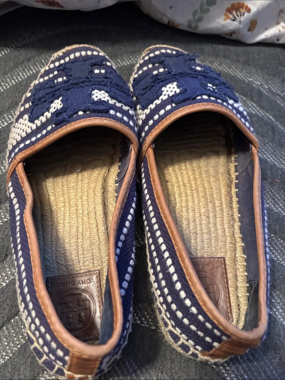 Tory Burch Blue Shaw Espadrilles Cotton/Vegan Leather Shoes size 9